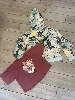 Adidas Girls' soccer shirt and Camo Pastel Hoodie